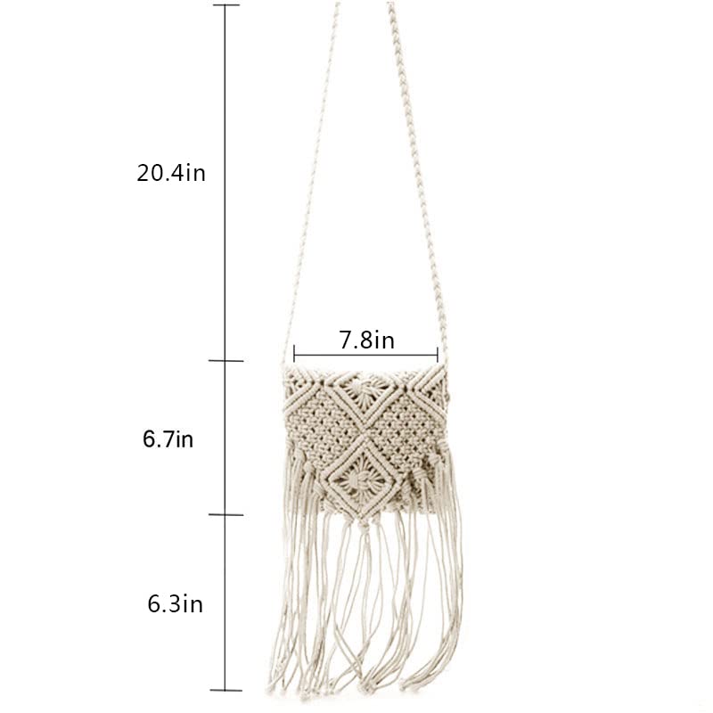 Lobagve Women Crochet Beach Bag Fringed Bohemian Crossbody Shoulder Purse Cotton Pouch,White - Image 3